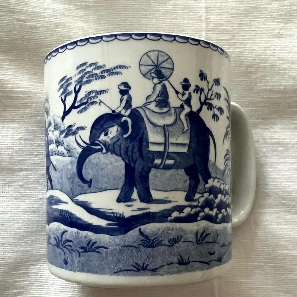Spode Blue Room Collection Indian Sporting Mug England Elephant White Tea Coffee